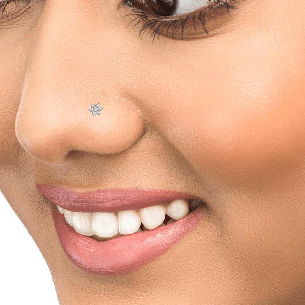 Tiny Trinity Stud L-Shape Nose Ring in 14k Gold | Maison Miru